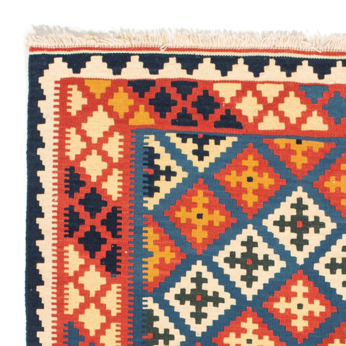 Kelim Carpet - orientalisk matta kvadrat  - 104 x 100 cm - mörkblå