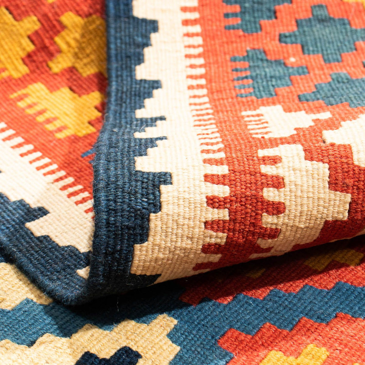 Kelim Carpet - orientalisk matta kvadrat  - 104 x 100 cm - mörkblå