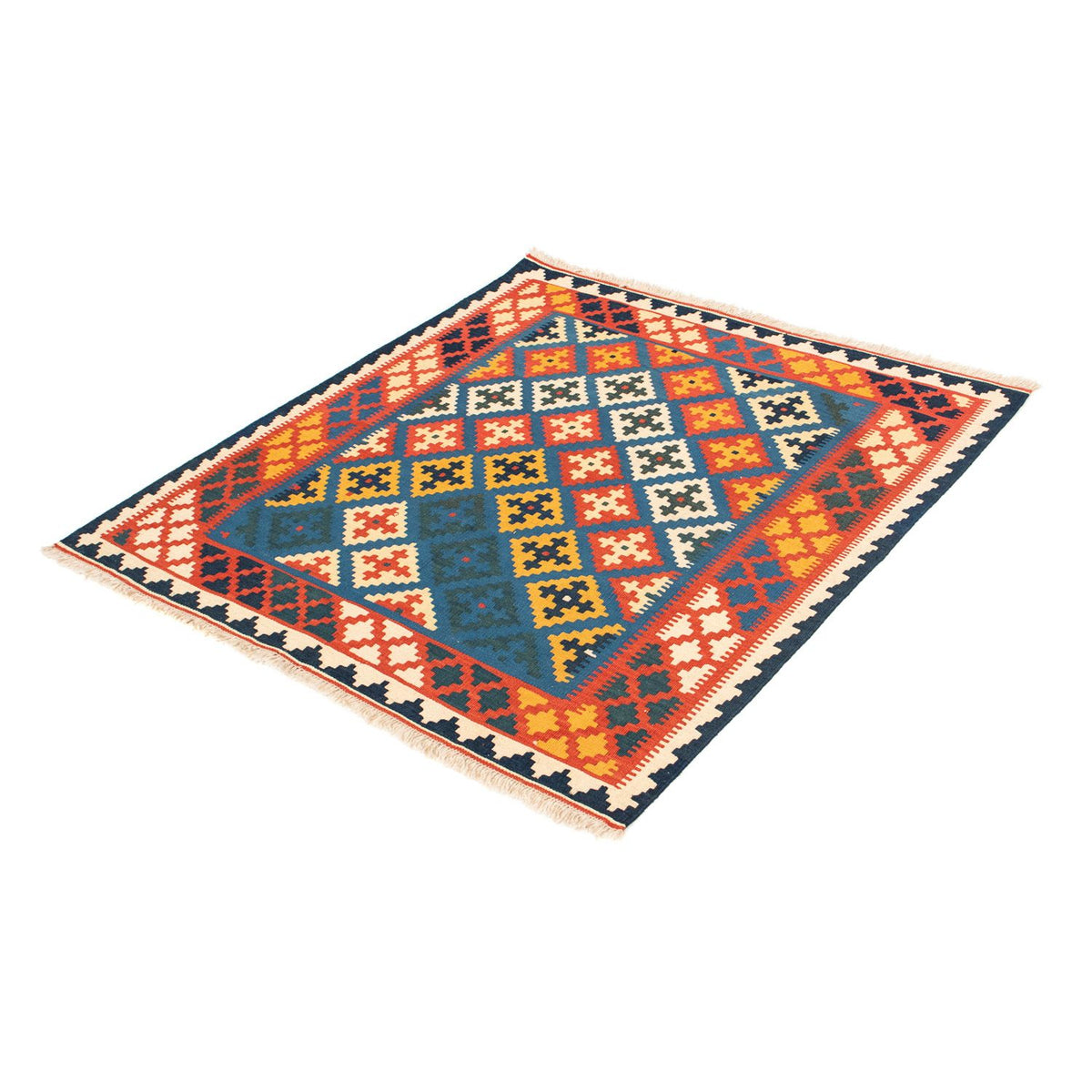 Kelim Carpet - orientalisk matta kvadrat  - 104 x 100 cm - mörkblå