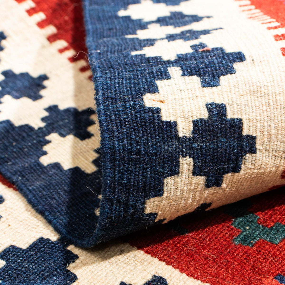 Kelim Carpet - orientalisk matta kvadrat  - 100 x 97 cm - mörkröd