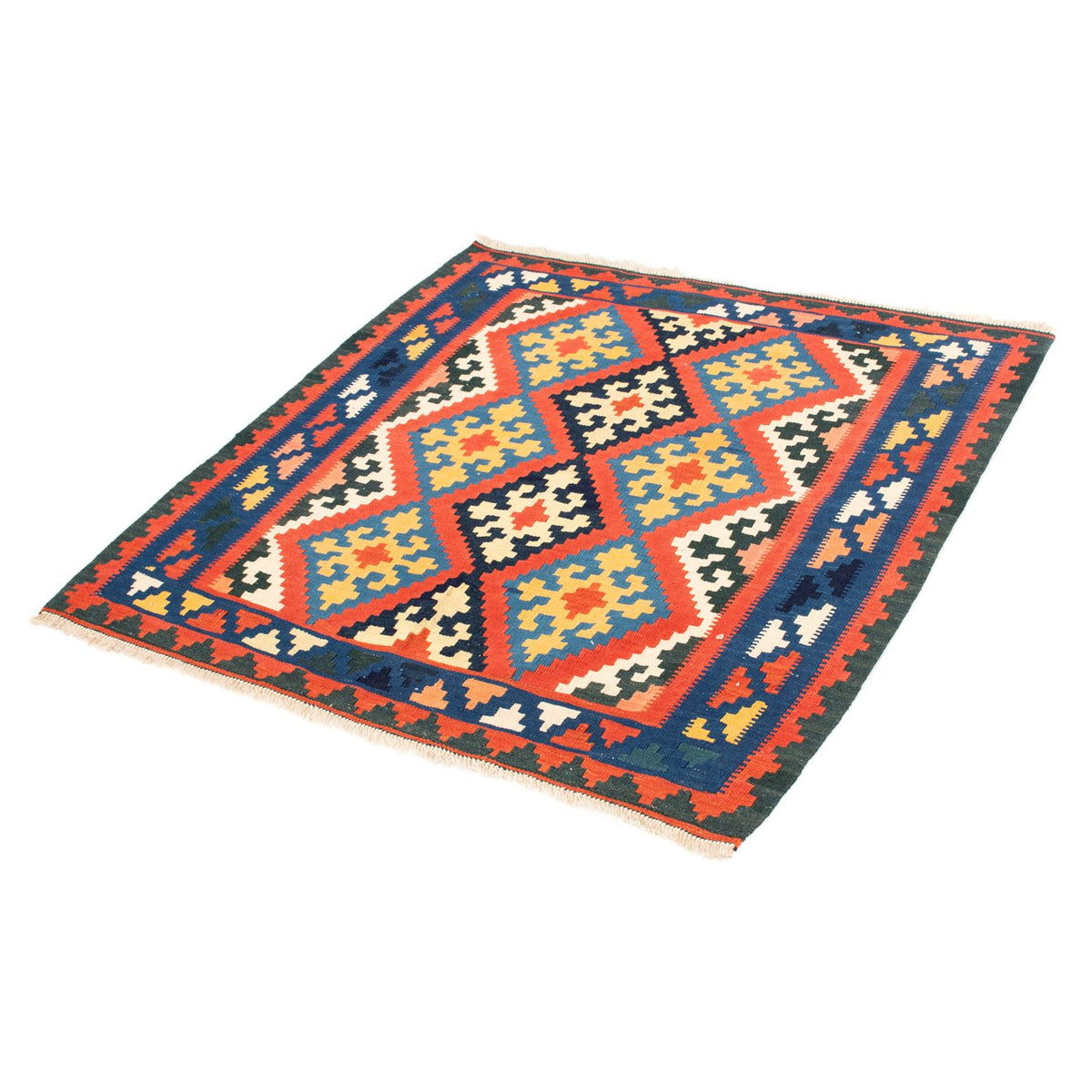 Kelim Carpet - orientalisk matta kvadrat  - 102 x 101 cm - röd