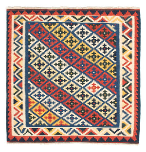 Kelim Carpet - orientalisk matta kvadrat  - 104 x 102 cm - blå