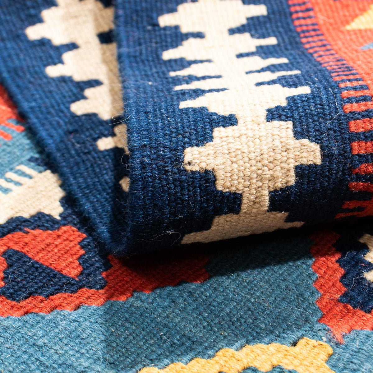 Kelim Carpet - orientalisk matta kvadrat  - 101 x 99 cm - mörkblå