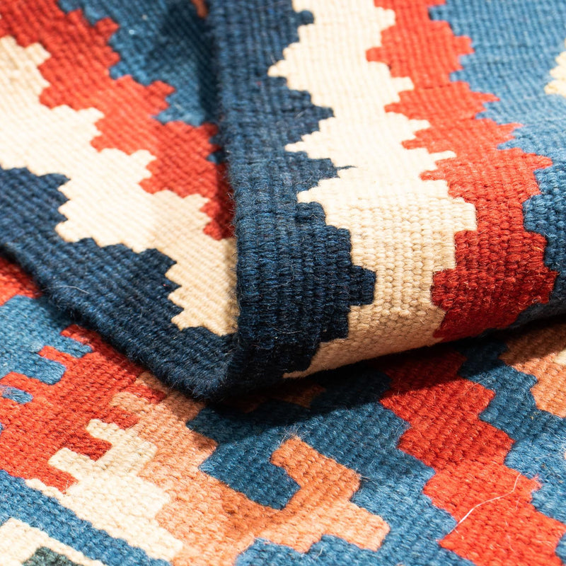 Kelim Carpet - orientalisk matta kvadrat  - 105 x 101 cm - mörkröd