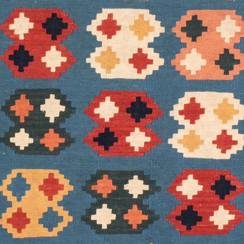 Kelim Carpet - orientalisk matta kvadrat  - 107 x 101 cm - havsblått