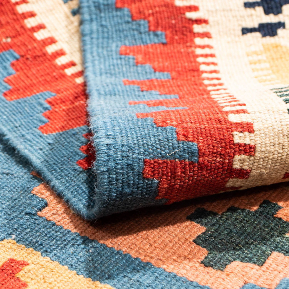 Kelim Carpet - orientalisk matta kvadrat  - 107 x 101 cm - havsblått