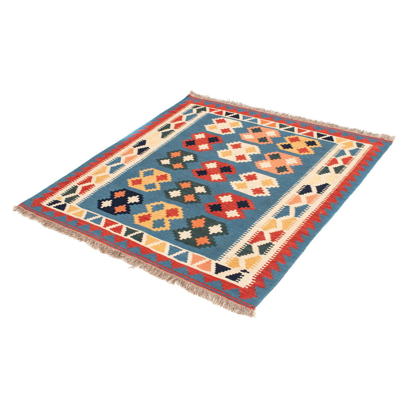 Kelim Carpet - orientalisk matta kvadrat  - 107 x 101 cm - havsblått