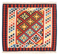 Kelim Carpet - orientalisk matta kvadrat  - 101 x 93 cm - mörkröd