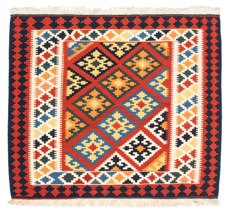 Kelim Carpet - orientalisk matta kvadrat  - 101 x 93 cm - mörkröd