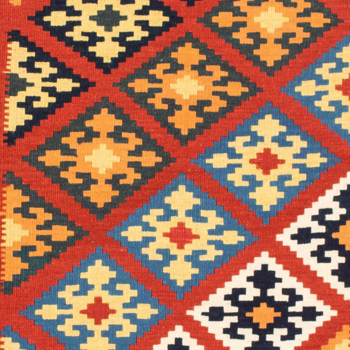 Kelim Carpet - orientalisk matta kvadrat  - 101 x 93 cm - mörkröd