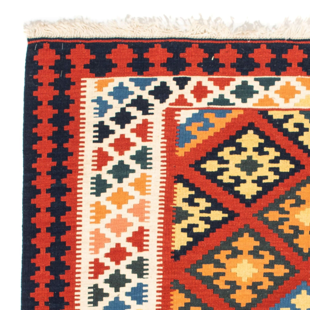 Kelim Carpet - orientalisk matta kvadrat  - 101 x 93 cm - mörkröd