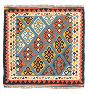 Kelim Carpet - orientalisk matta kvadrat  - 100 x 98 cm - ljusblå