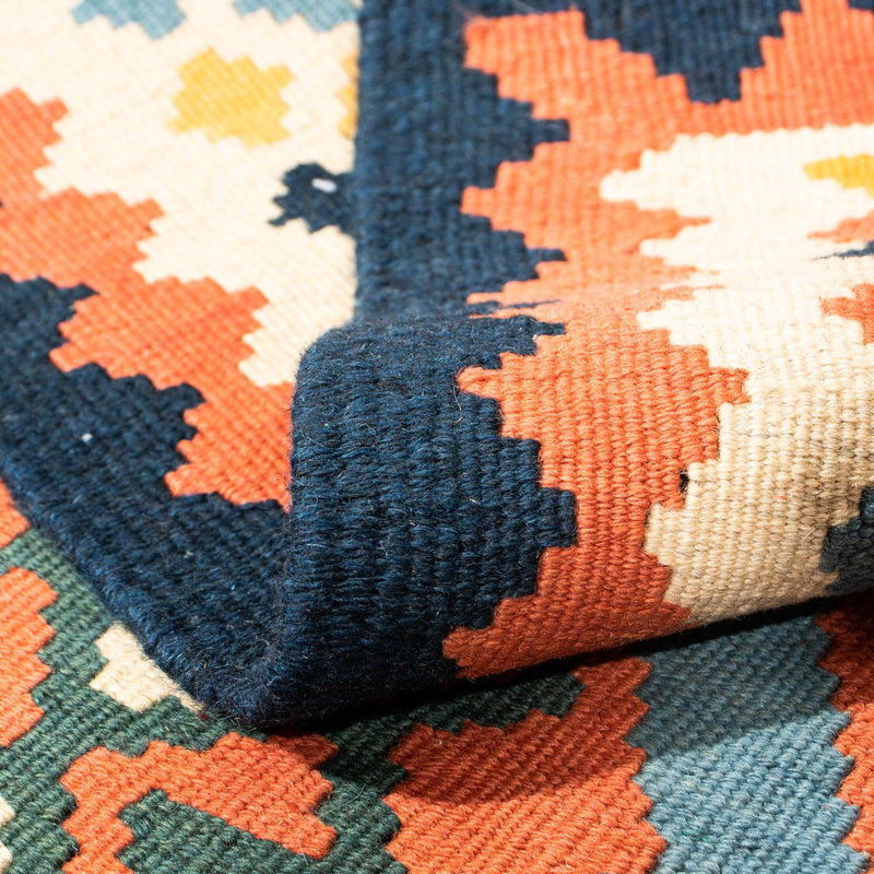Kelim Carpet - orientalisk matta kvadrat  - 100 x 98 cm - ljusblå