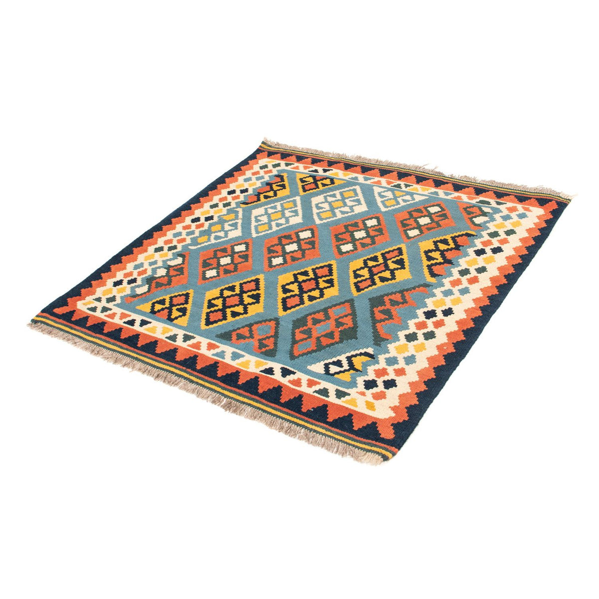 Kelim Carpet - orientalisk matta kvadrat  - 100 x 98 cm - ljusblå