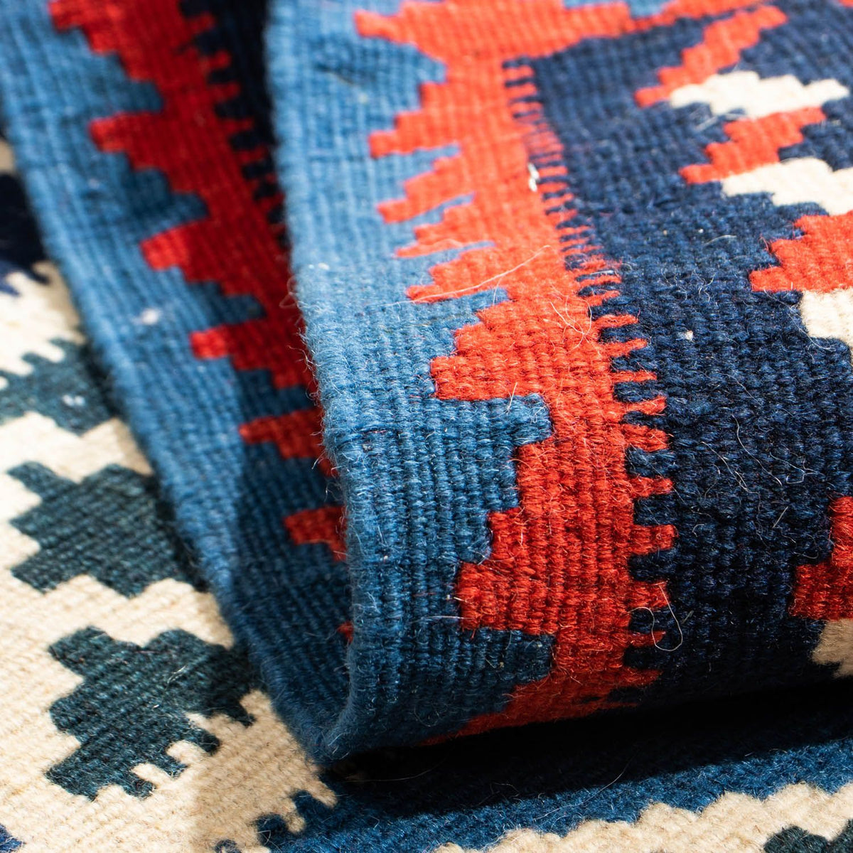 Kelim Carpet - orientalisk matta kvadrat  - 102 x 100 cm - blå