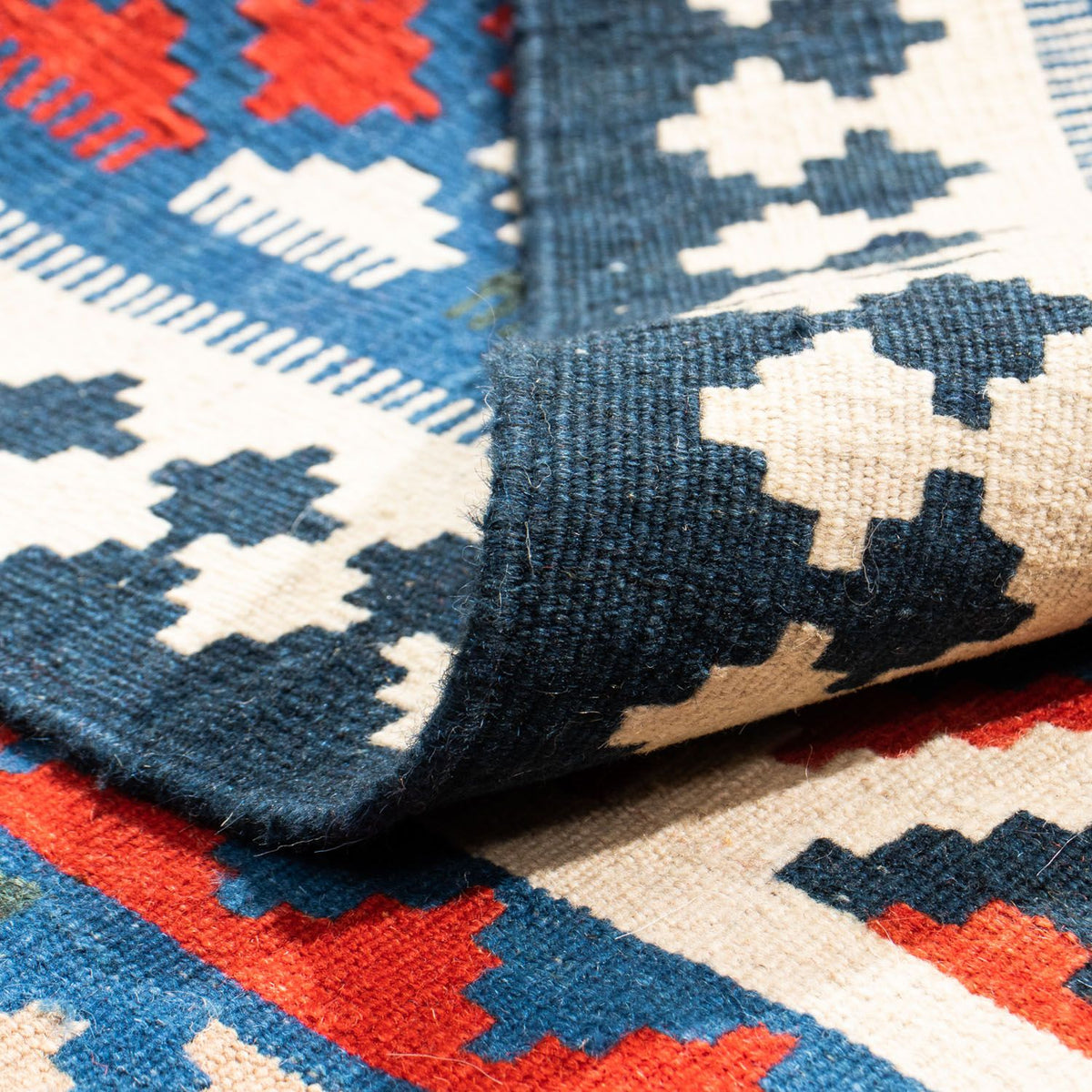 Kelim Carpet - orientalisk matta kvadrat  - 108 x 103 cm - blå