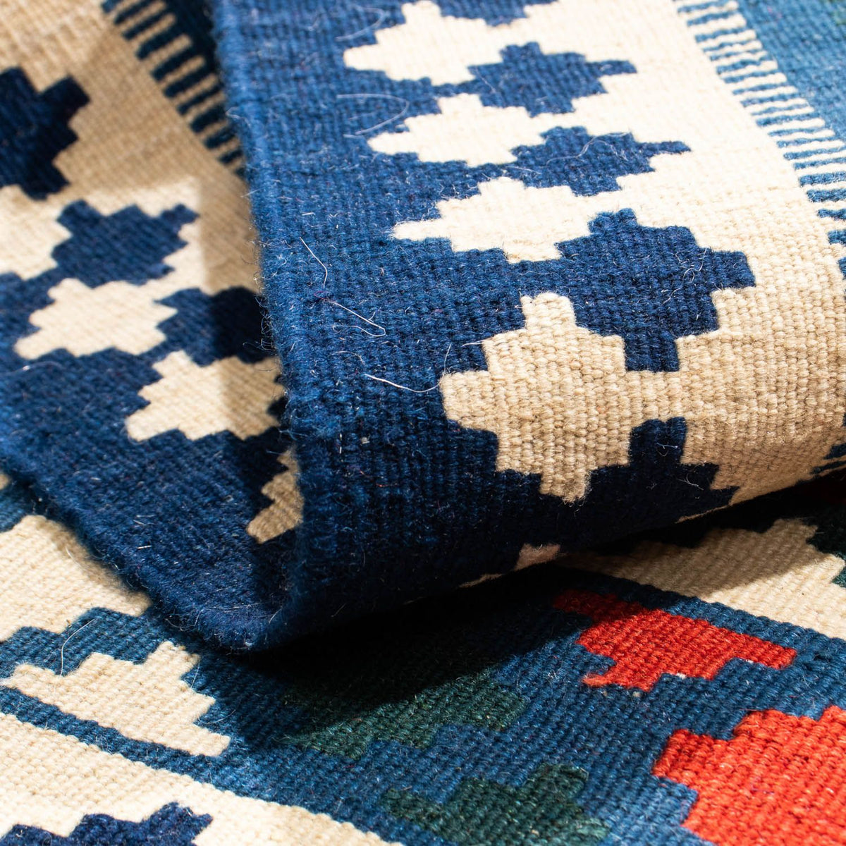 Kelim Carpet - orientalisk matta kvadrat  - 104 x 98 cm - blå