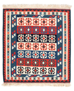 Kelim Carpet - orientalisk matta kvadrat  - 110 x 100 cm - blå