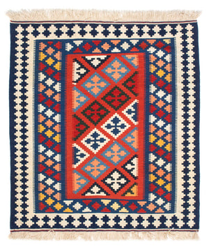 Kelim Carpet - orientalisk matta kvadrat  - 118 x 102 cm - blå