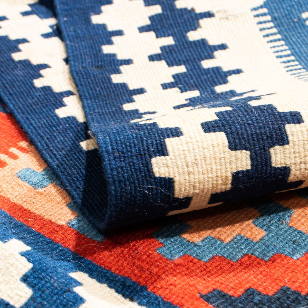 Kelim Carpet - orientalisk matta kvadrat  - 118 x 102 cm - blå