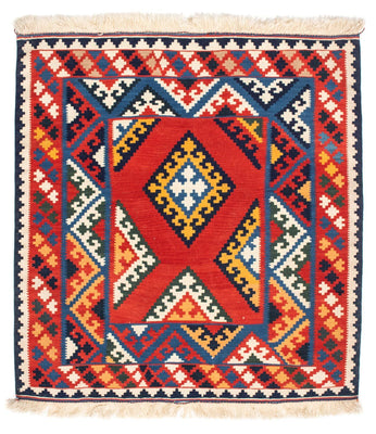 Kelim Carpet - orientalisk matta kvadrat  - 113 x 110 cm - röd