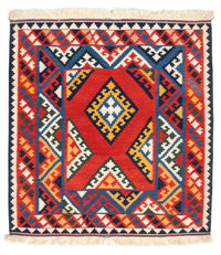 Kelim Carpet - orientalisk matta kvadrat  - 113 x 110 cm - röd