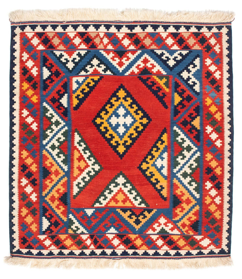 Kelim Carpet - orientalisk matta kvadrat  - 113 x 110 cm - röd