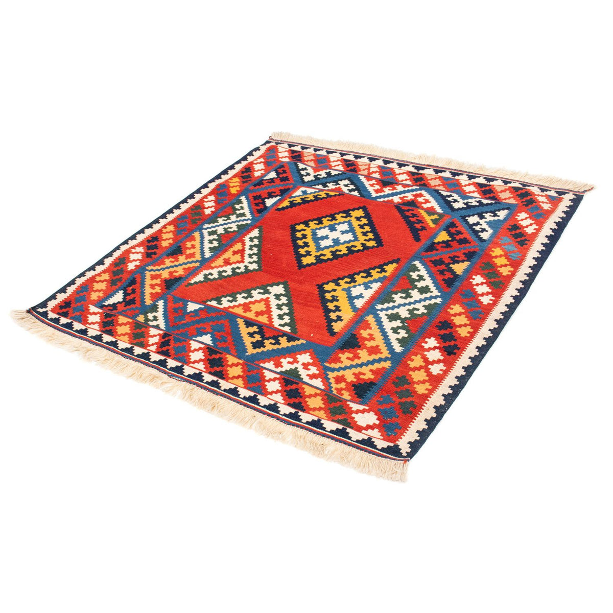 Kelim Carpet - orientalisk matta kvadrat  - 113 x 110 cm - röd