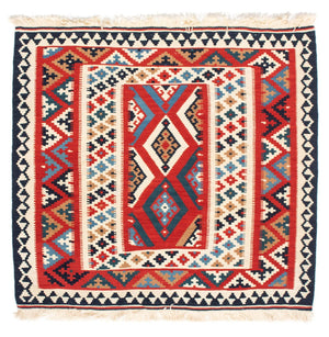 Kelim Carpet - orientalisk matta kvadrat  - 108 x 105 cm - röd