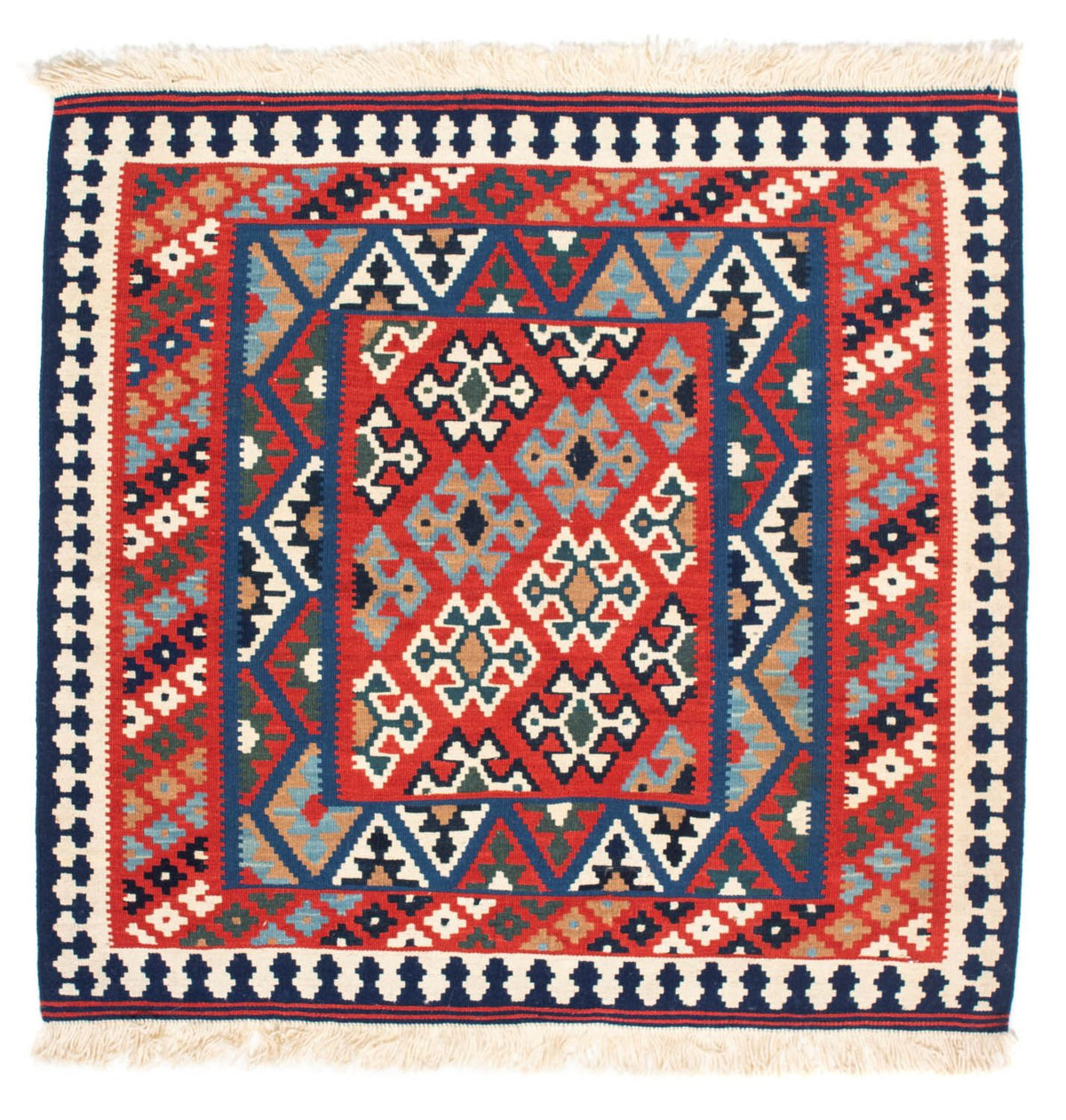 Kelim Carpet - orientalisk matta kvadrat  - 108 x 101 cm - röd
