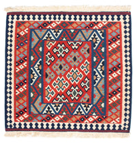 Kelim Carpet - orientalisk matta kvadrat  - 108 x 101 cm - röd