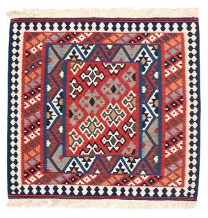 Kelim Carpet - orientalisk matta kvadrat  - 108 x 101 cm - röd