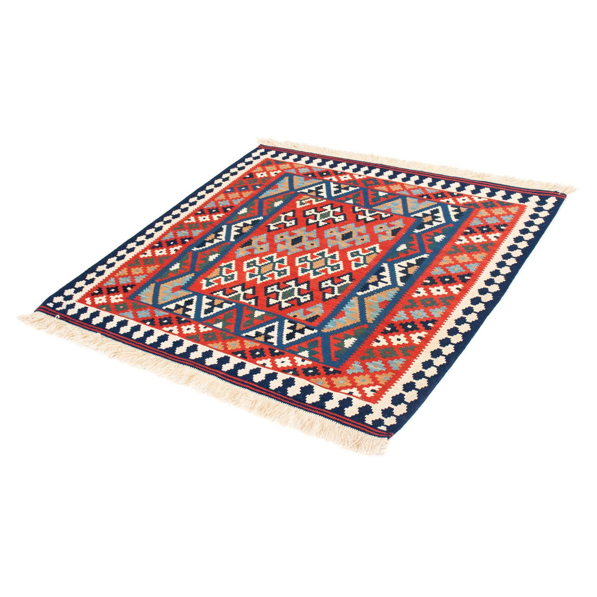 Kelim Carpet - orientalisk matta kvadrat  - 108 x 101 cm - röd