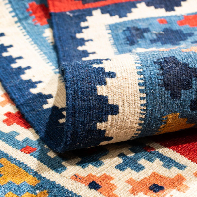 Kelim Carpet - orientalisk matta kvadrat  - 110 x 105 cm - blå