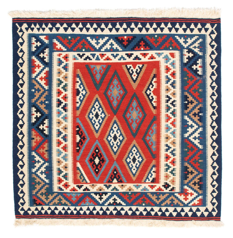 Kelim Carpet - orientalisk matta kvadrat  - 100 x 98 cm - blå