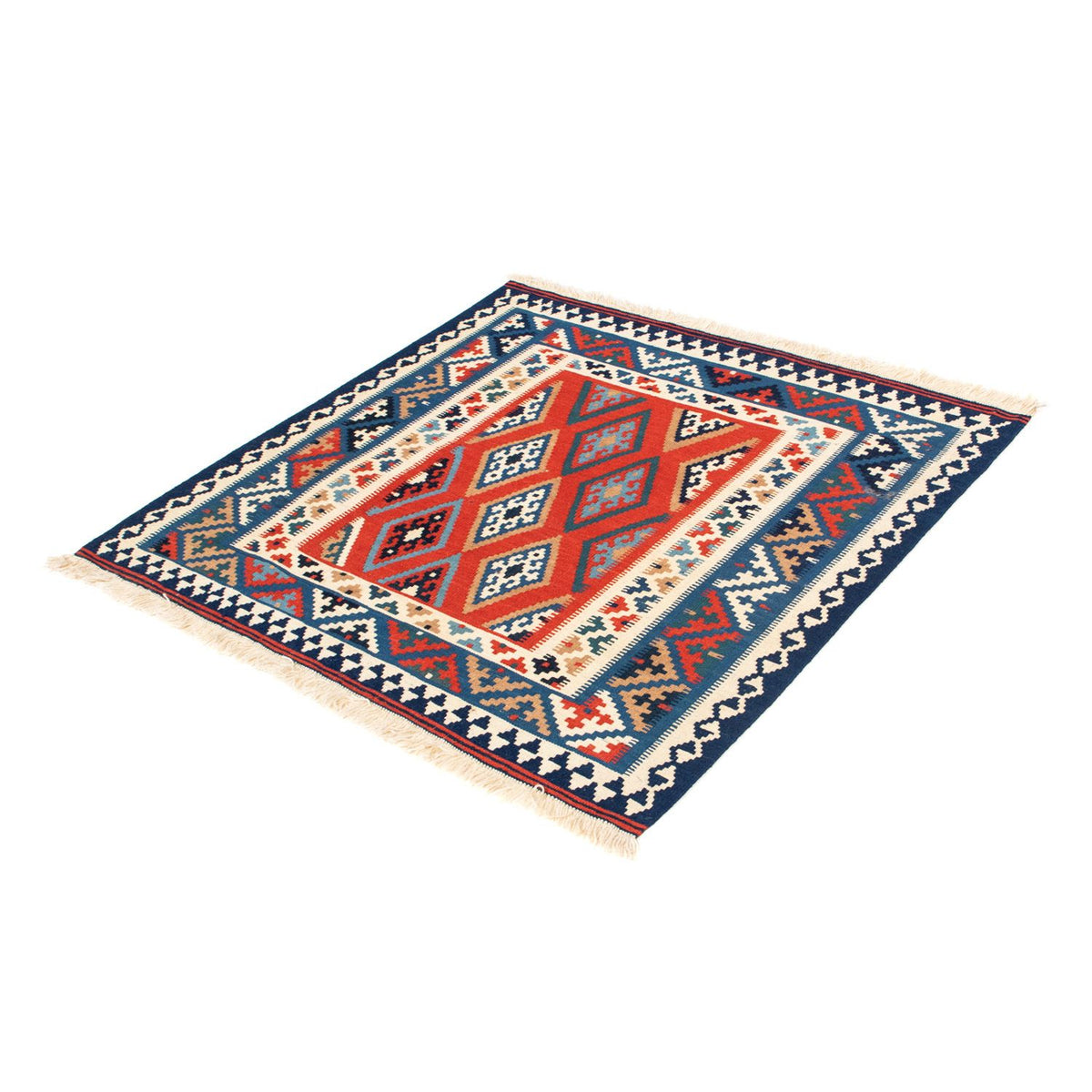 Kelim Carpet - orientalisk matta kvadrat  - 100 x 98 cm - blå