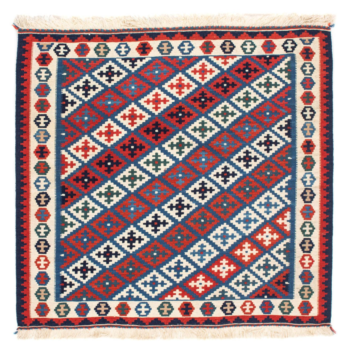 Kelim Carpet - orientalisk matta kvadrat  - 105 x 103 cm - blå