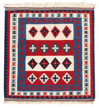 Kelim Carpet - orientalisk matta kvadrat  - 106 x 103 cm - blå