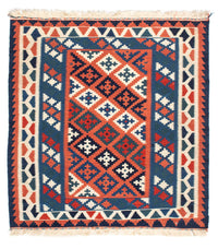 Kelim Carpet - orientalisk matta kvadrat  - 100 x 96 cm - blå