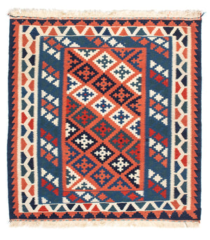 Kelim Carpet - orientalisk matta kvadrat  - 100 x 96 cm - blå