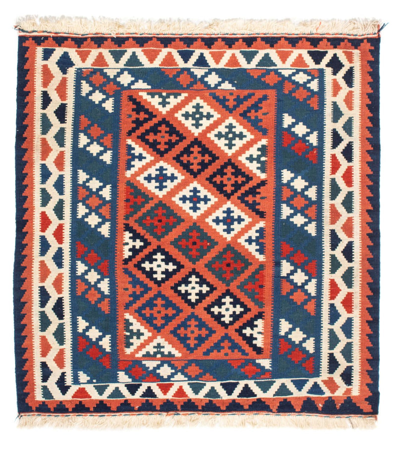 Kelim Carpet - orientalisk matta kvadrat  - 100 x 96 cm - blå