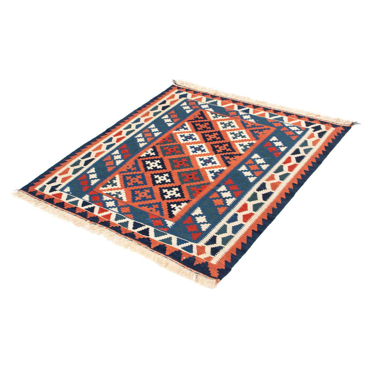 Kelim Carpet - orientalisk matta kvadrat  - 100 x 96 cm - blå
