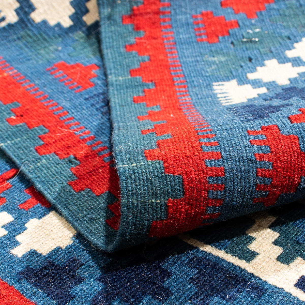 Kelim Carpet - orientalisk matta kvadrat  - 104 x 100 cm - mörkblå