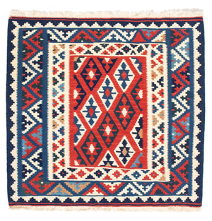 Kelim Carpet - orientalisk matta kvadrat  - 102 x 100 cm - blå