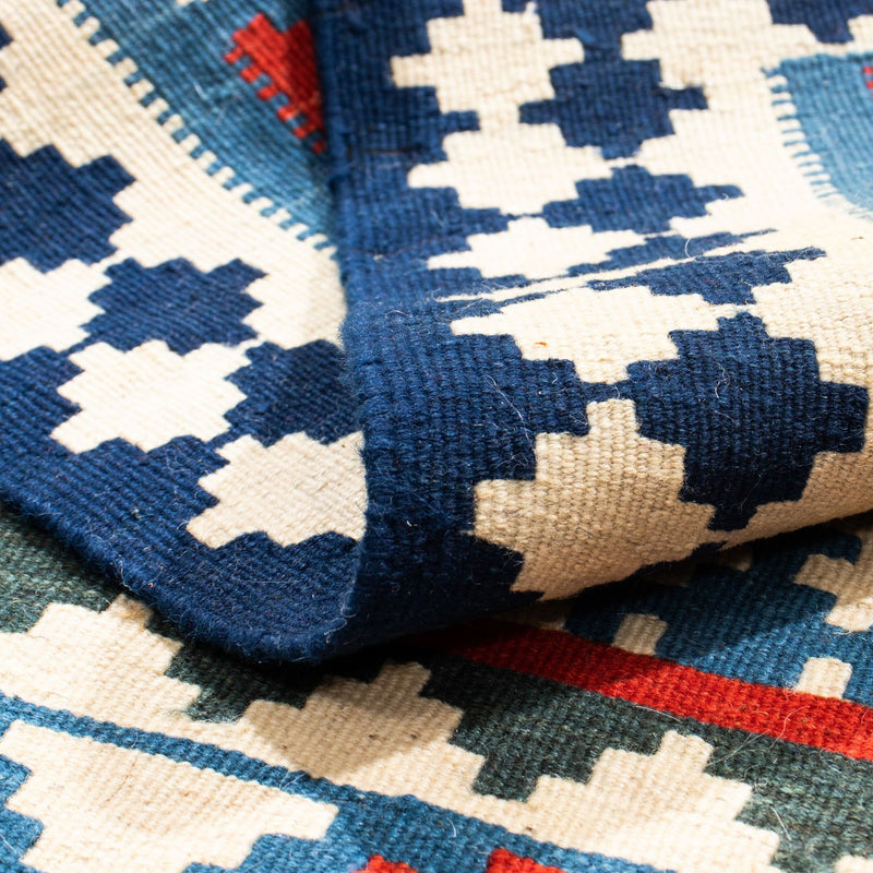 Kelim Carpet - orientalisk matta kvadrat  - 100 x 100 cm - blå