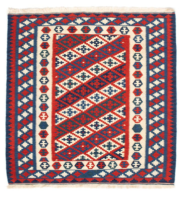 Kelim Carpet - orientalisk matta kvadrat  - 102 x 102 cm - mörkröd