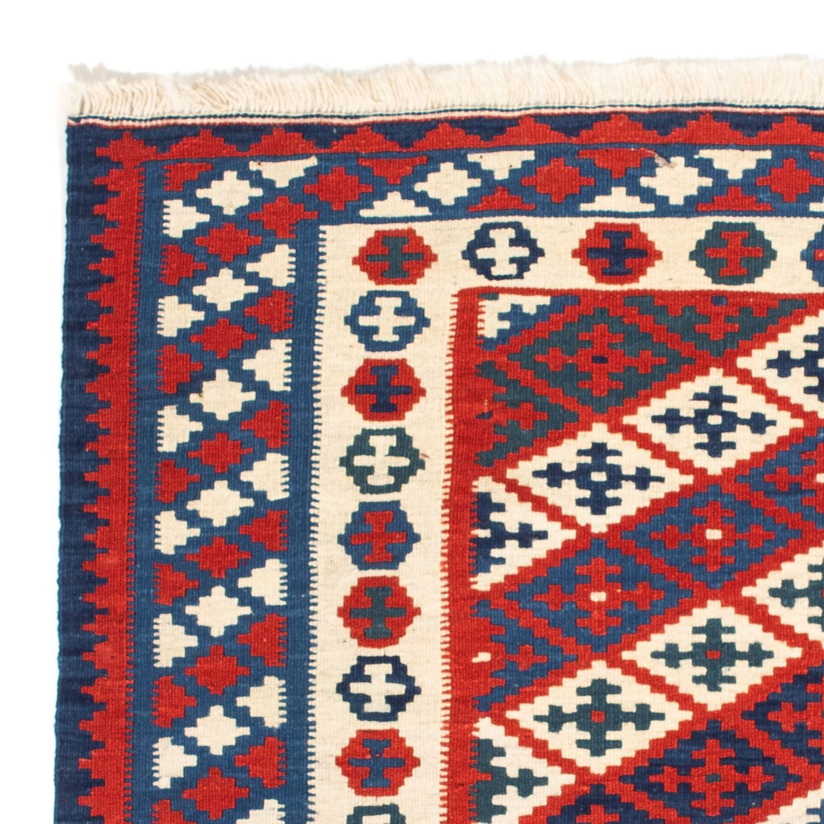 Kelim Carpet - orientalisk matta kvadrat  - 102 x 102 cm - mörkröd