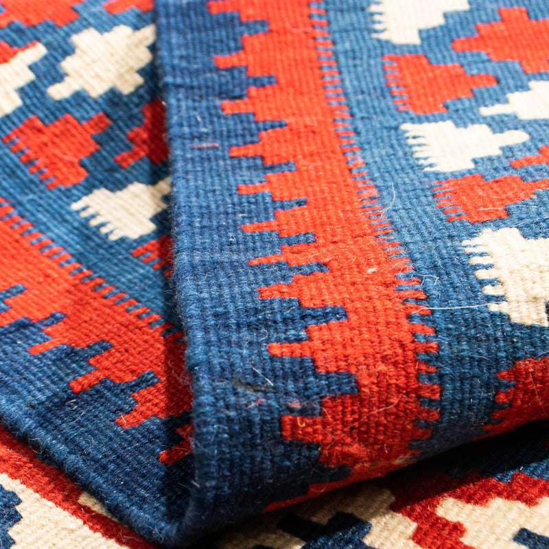 Kelim Carpet - orientalisk matta kvadrat  - 102 x 102 cm - mörkröd