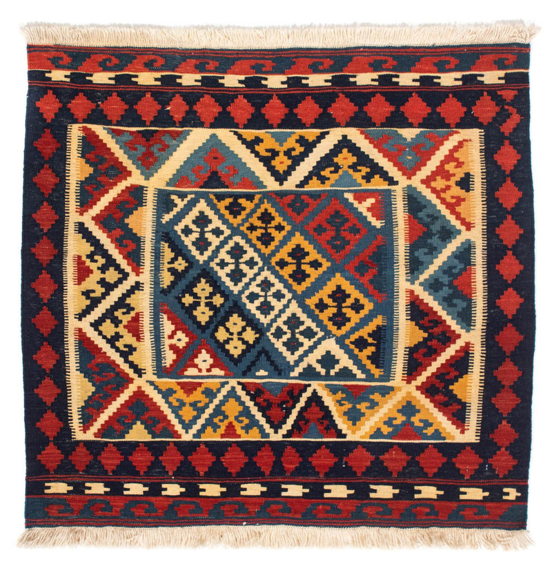 Kelim Carpet - orientalisk matta kvadrat  - 110 x 109 cm - röd