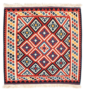 Kelim Carpet - orientalisk matta kvadrat  - 106 x 105 cm - röd